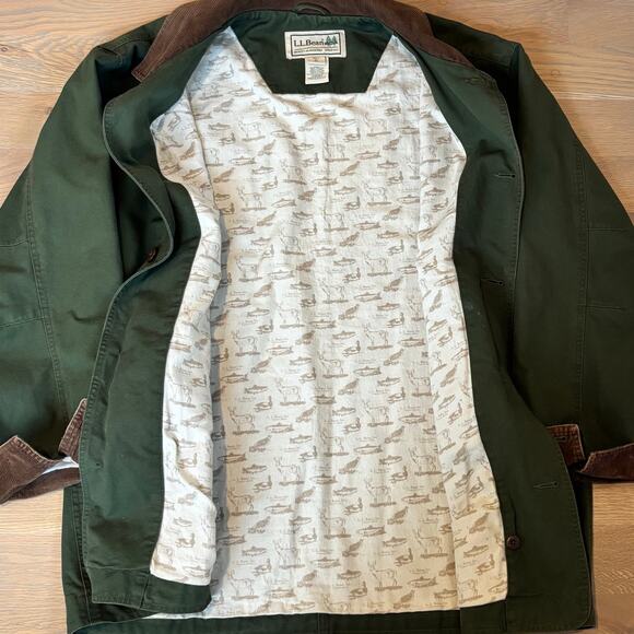 VTG 90s LL Bean Field Barn Jacket Canvas Coat Flannel Lined Green Mens Size XL - Picture 3 of 8